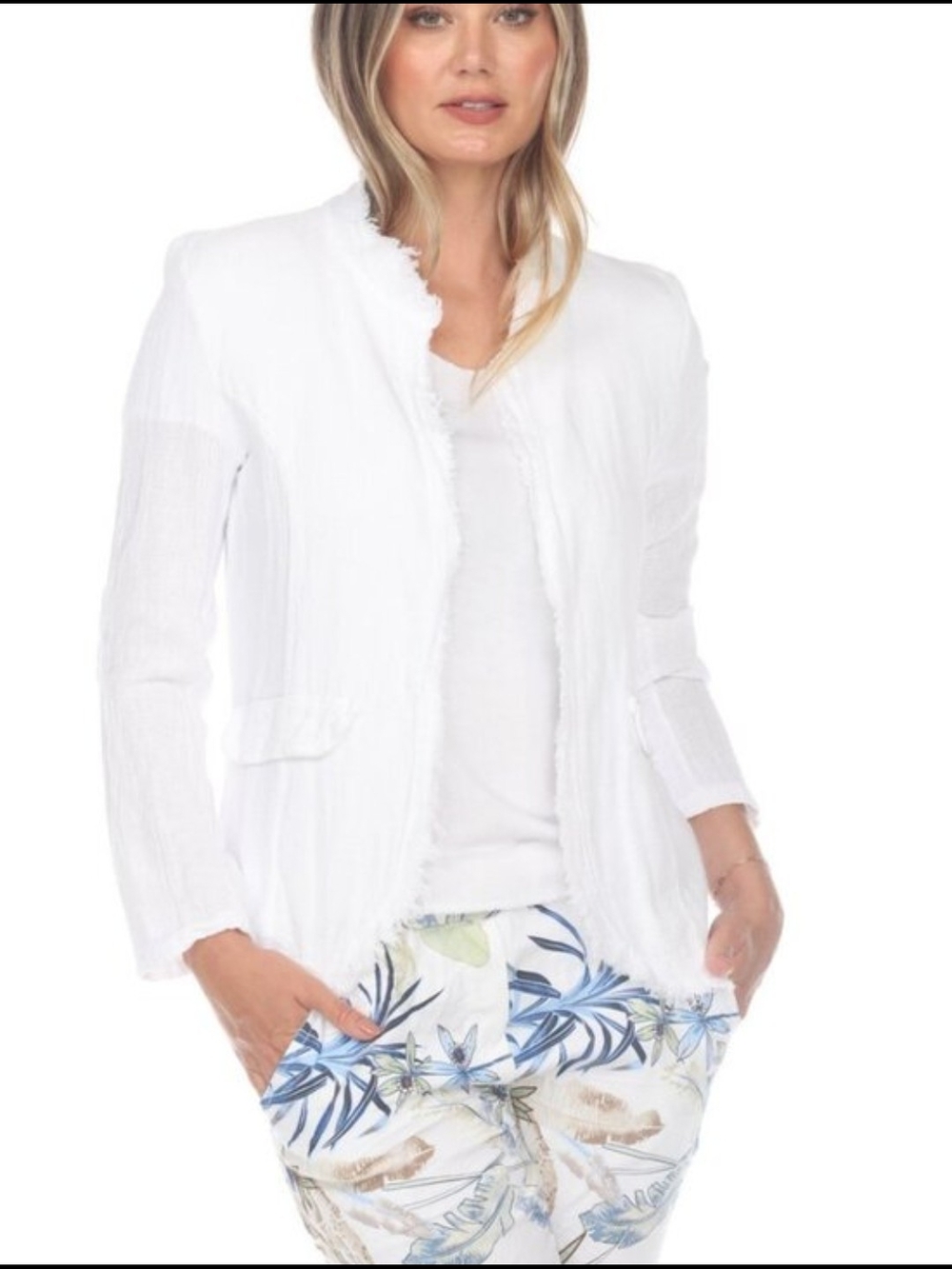 Flora Ashley White Linen Cotton Blazer Cardigan